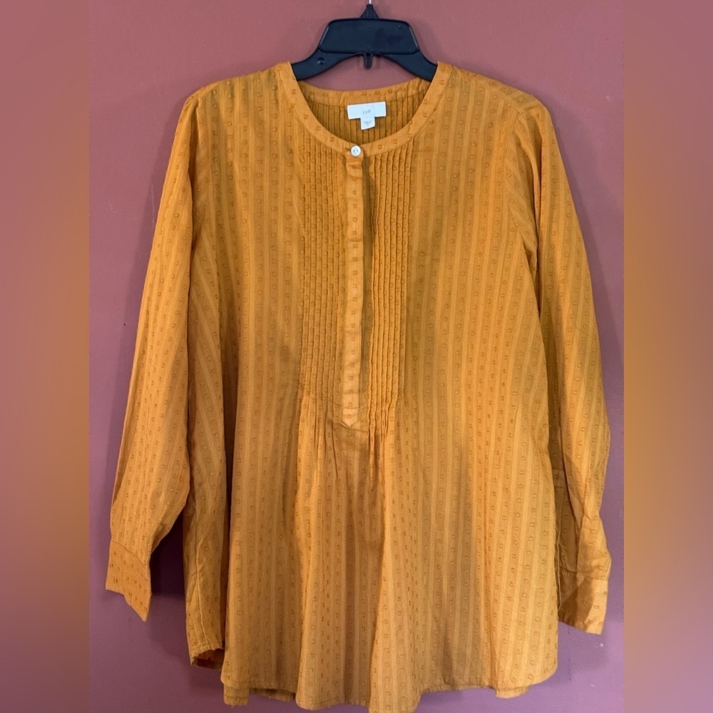 J. Jill Womens Swiss Dot Popover Peasant Boho Tunic Mustard Yellow Blouse Size S